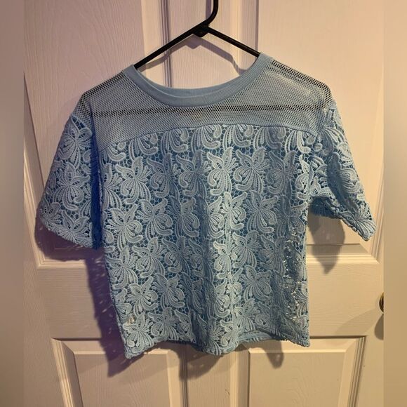 Ann Taylor lace blue shirt size SP - Picture 1 of 4